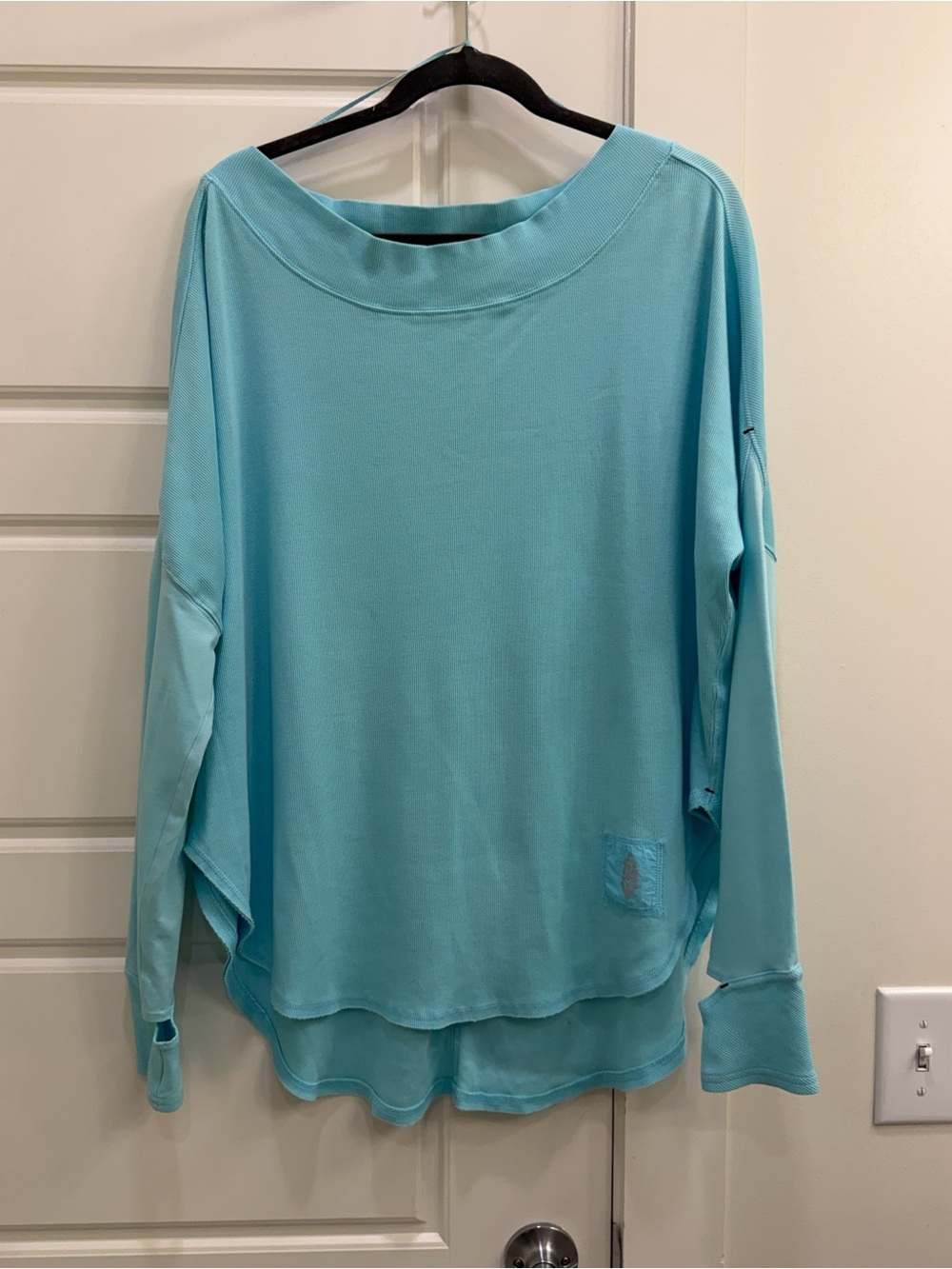 Free People Aqua Boatneck Layered Hem Long Sleeve Top